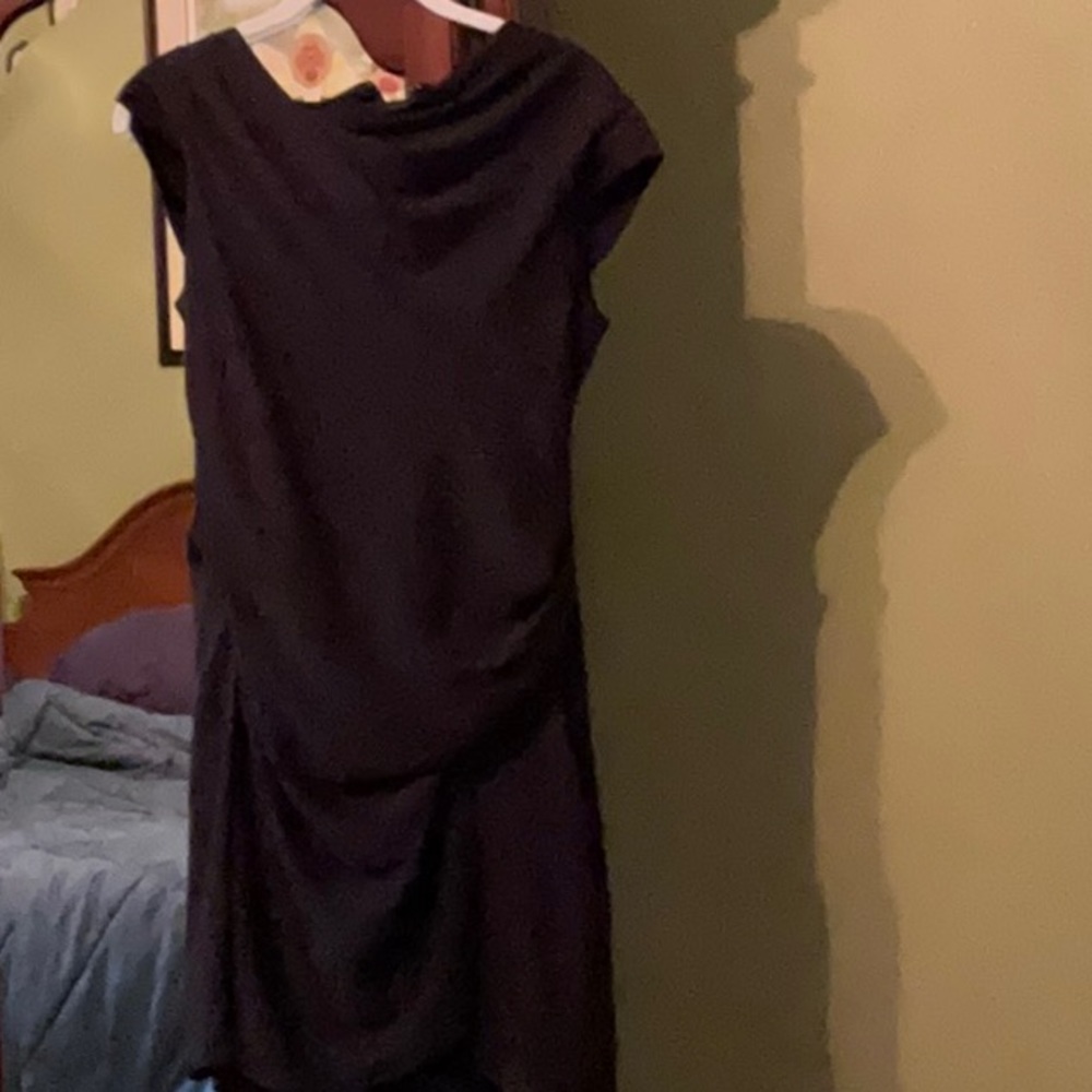 Helmet Lang cap sleeve tiered black dress.